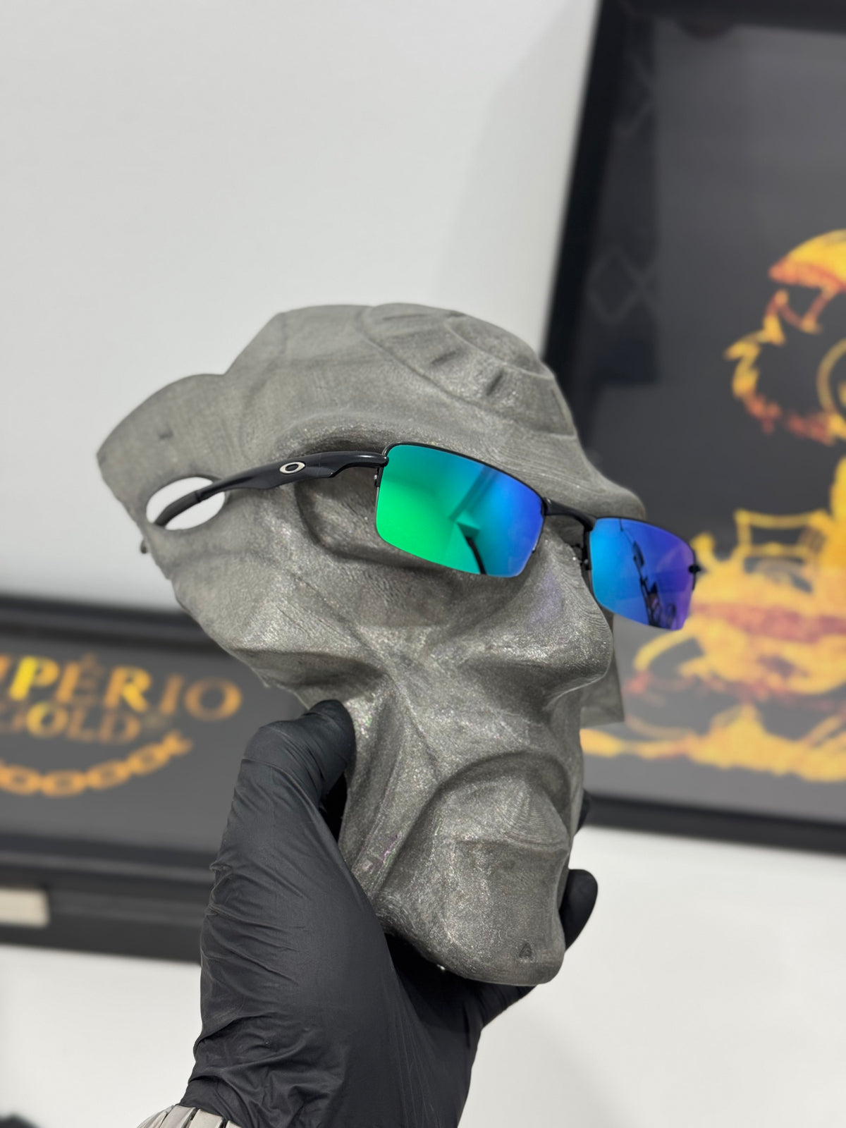 Óculos de Sol Lupa do Vilão Preto Lente Verde