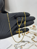 Friso Cartier 3mm tamanho 70cm + pingente Cruz - banhado a ouro 18k