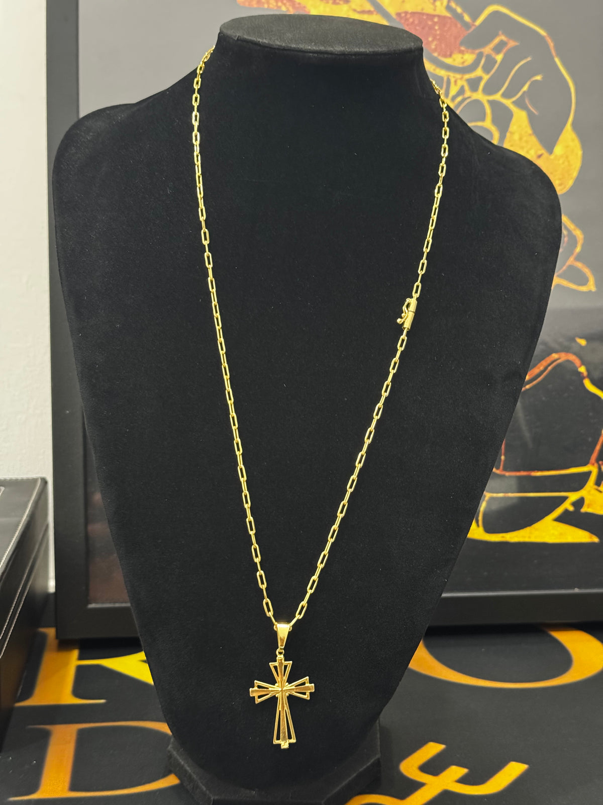 Friso Cartier 3mm tamanho 70cm + pingente Cruz - banhado a ouro 18k