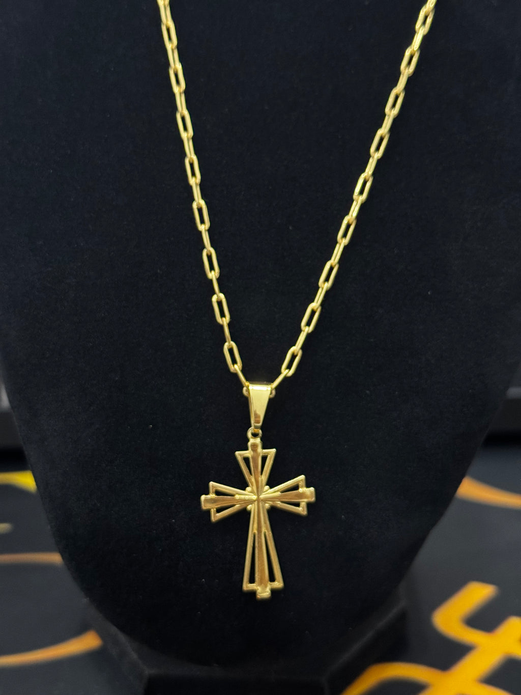 Friso Cartier 3mm tamanho 70cm + pingente Cruz - banhado a ouro 18k
