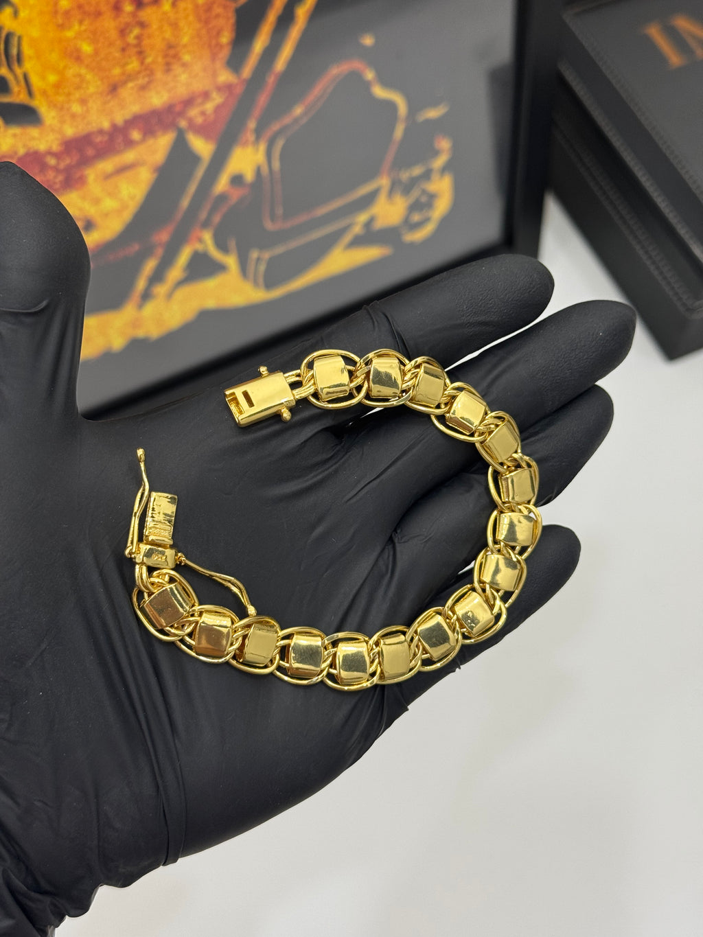 Pulseira Friso Dubai 10mm - tamanho 21cm -  banhado a ouro 18k