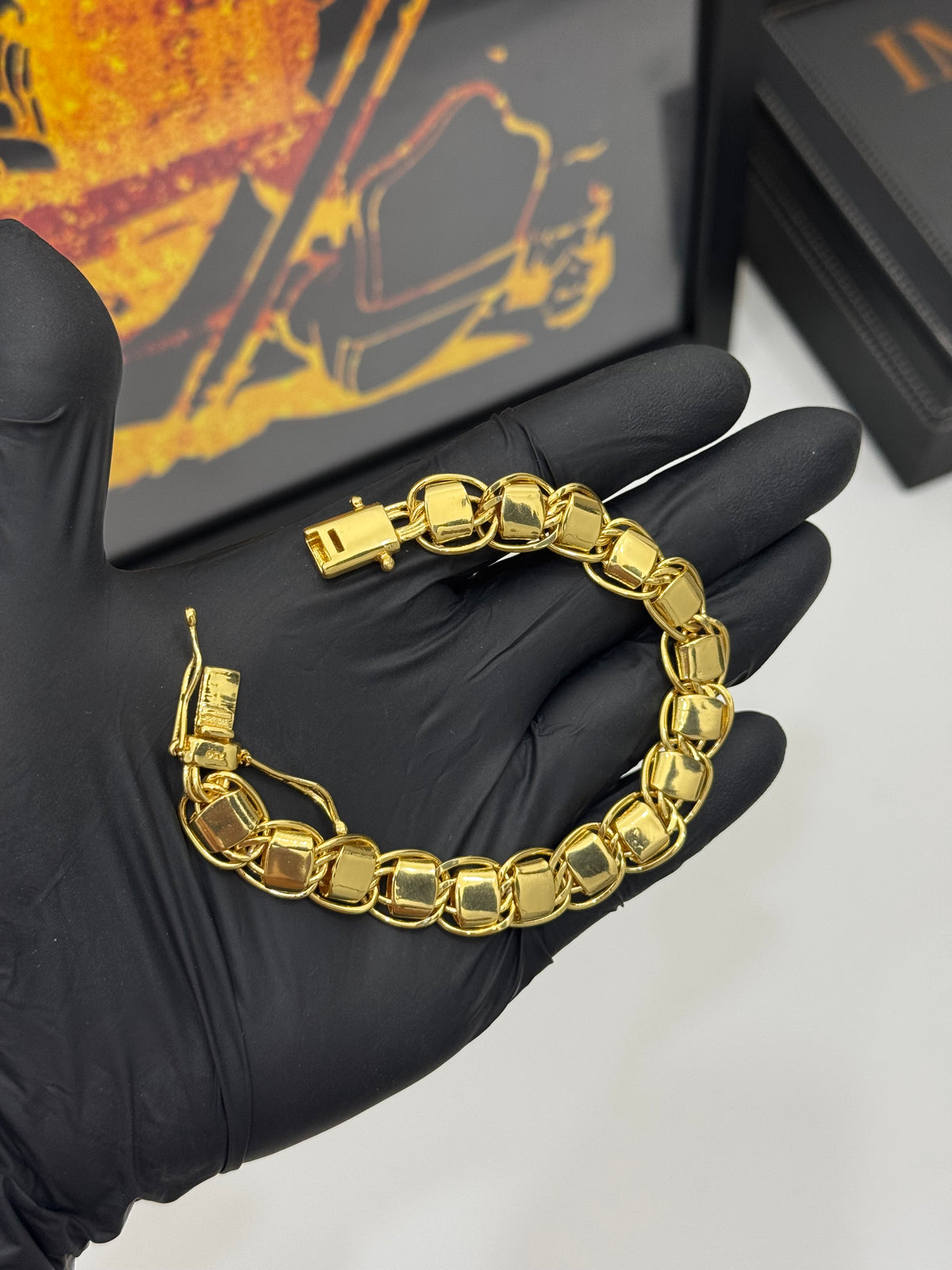 Pulseira Friso Dubai 10mm - tamanho 21cm -  banhado a ouro 18k