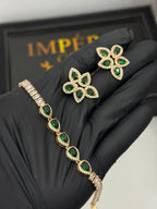 Conjunto pulseira+ Brincos Pedraria de  Luxo