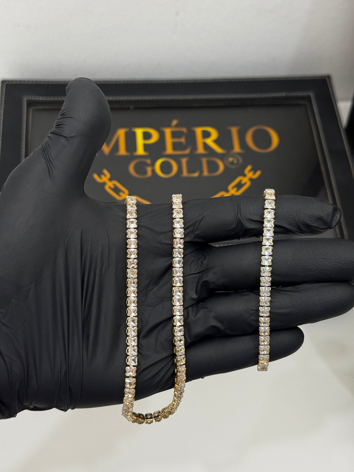 Conjunto Riviera Clássico Cravejado Cordão + Pulseira