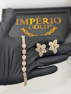 Conjunto pulseira+ Brincos Pedraria Branca