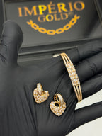 Conjunto Bracelete + Brincos Cravejado