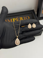 Conjunto Brincos+ Colar banho ouro