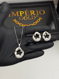 Conjunto Brincos+ Colar Ródio