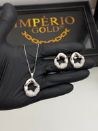 Conjunto Brincos+ Colar Ródio
