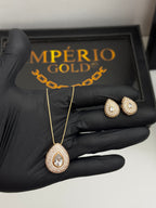 Conjunto Brincos+ colar banho de ouro