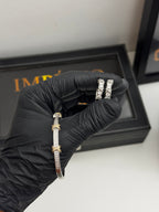 Conjunto Bracelete + brincos banho ouro branco
