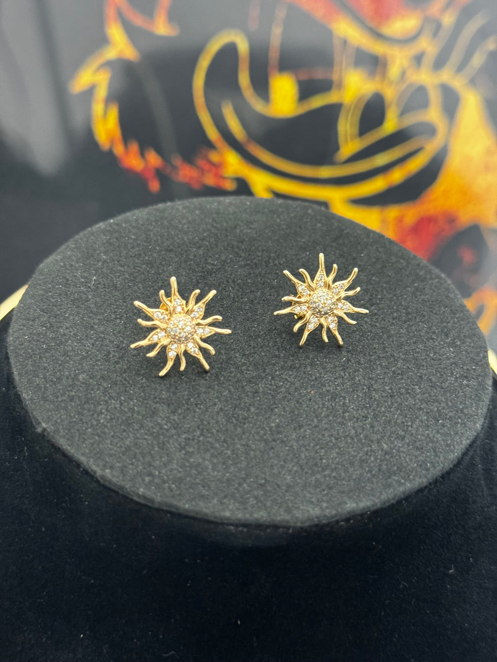 Conjunto Brincos + Gargantilha de sol, banho de ouro