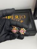 Brinco Flor colorida banho de ouro