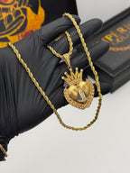 Conjunto Friso Baiano de 4mm - tamanho 60cm + Pulseira + Pingente Coração cravejado