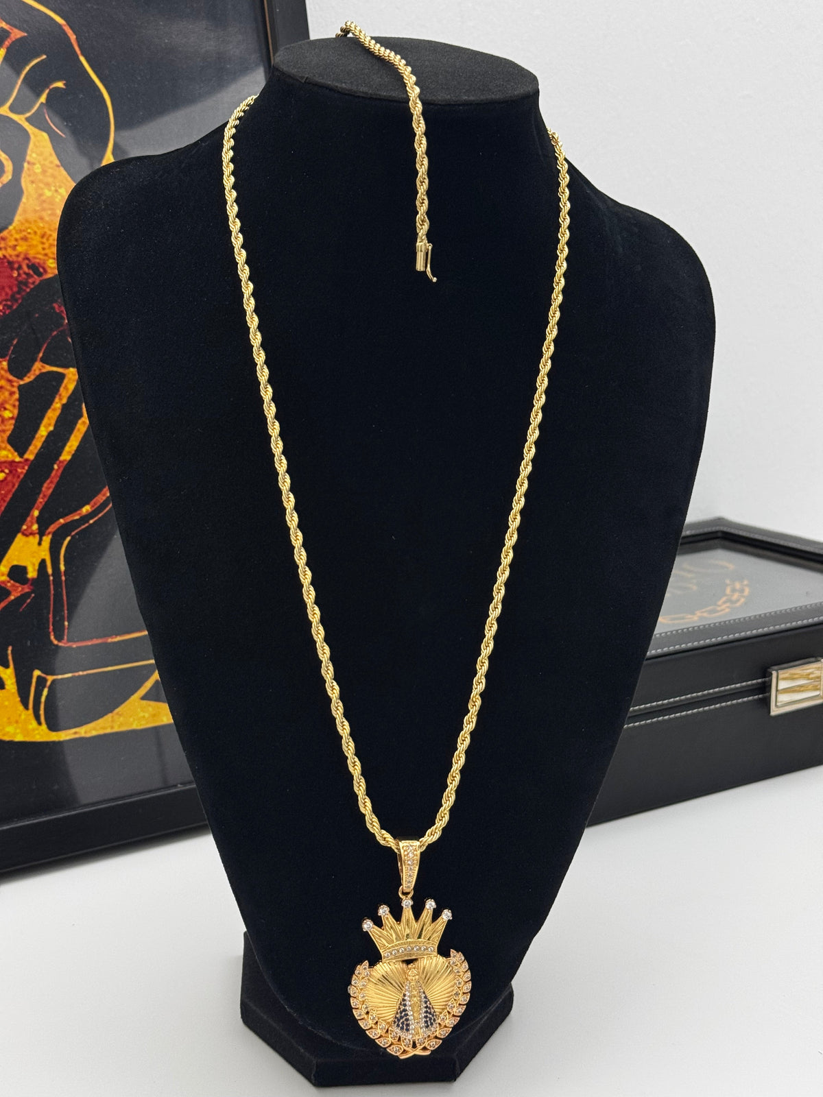 Conjunto Friso Baiano de 4mm - tamanho 60cm + Pulseira + Pingente Coração cravejado