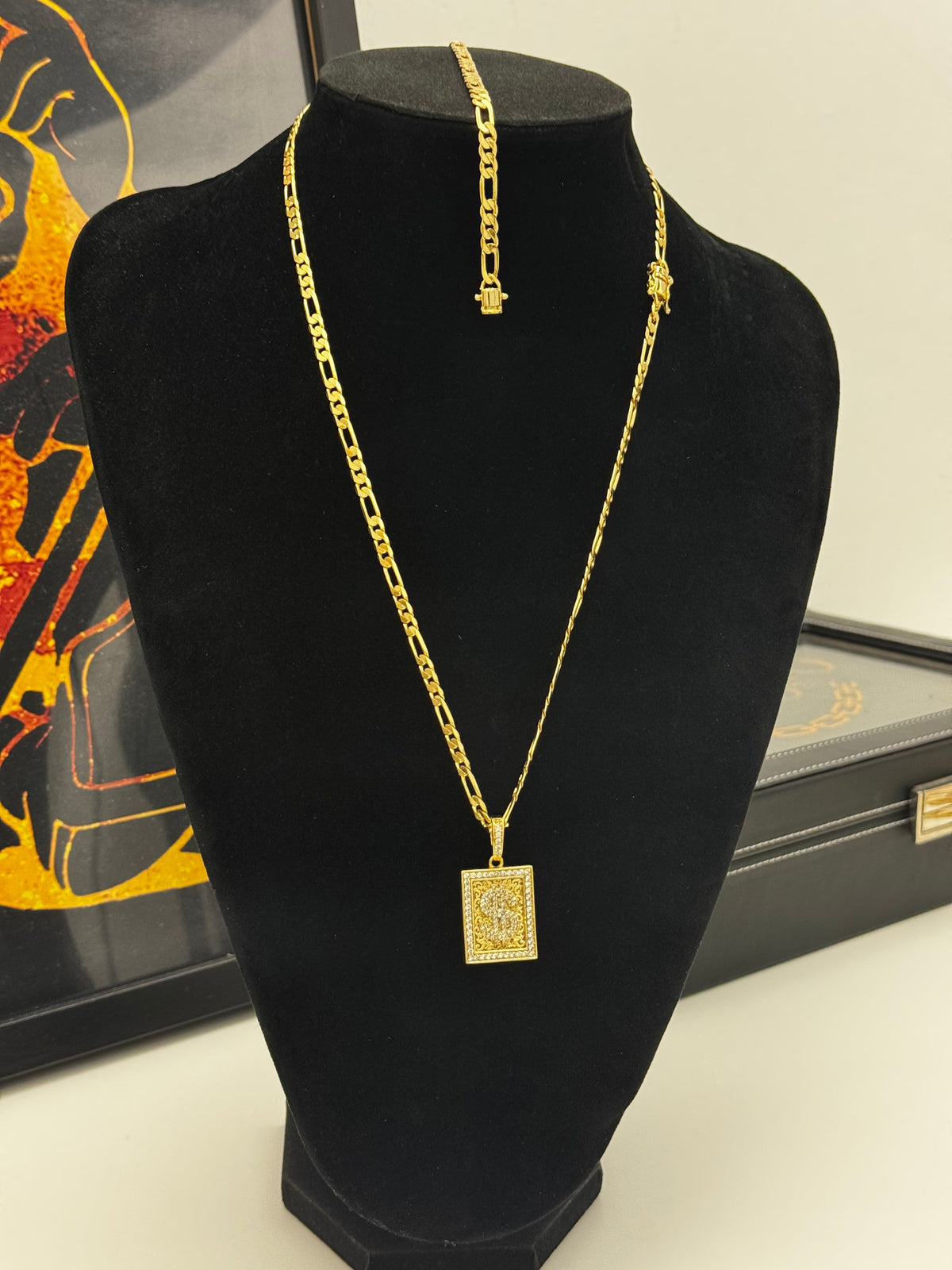 Conjunto Friso 3x1 de 5mm - tamanho 60cm + Pulseira + Pingente Cifrão