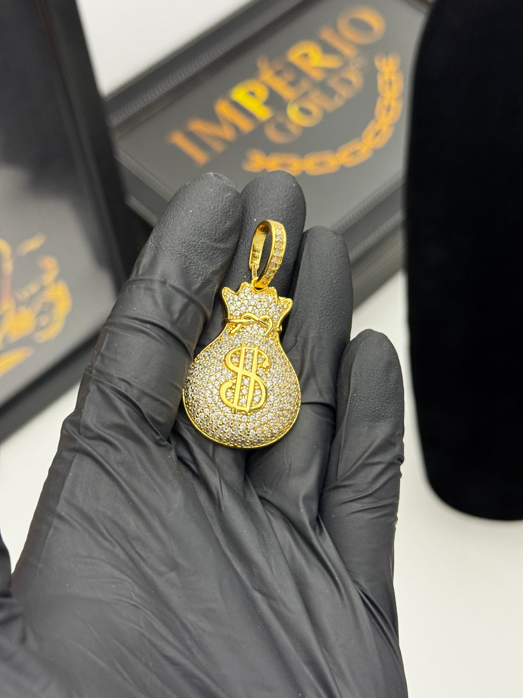 Pingente $ cravejado - Banhado a ouro 18k - para cordão 3mm até 6mm