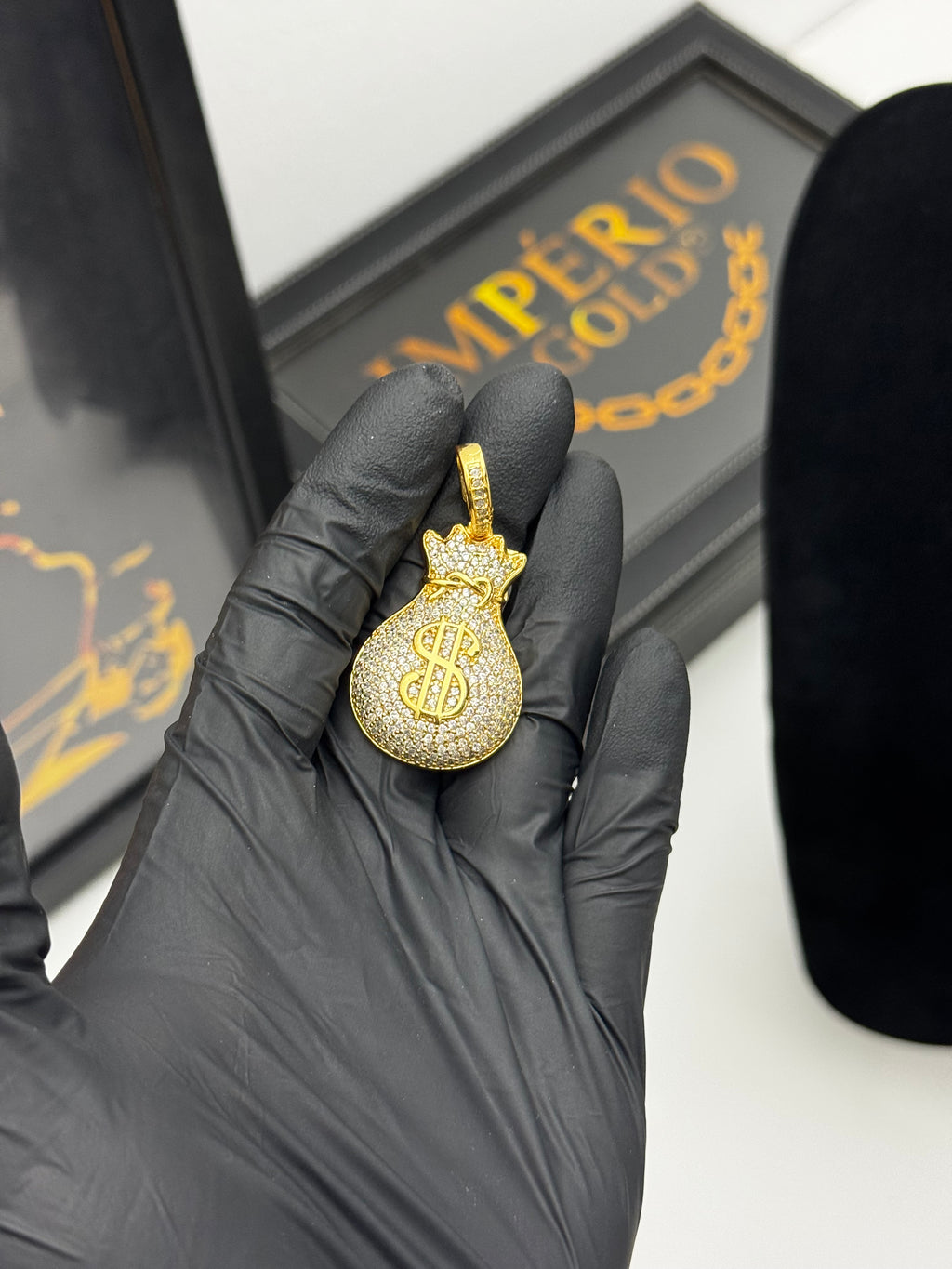 Pingente $ cravejado - Banhado a ouro 18k - para cordão 3mm até 6mm